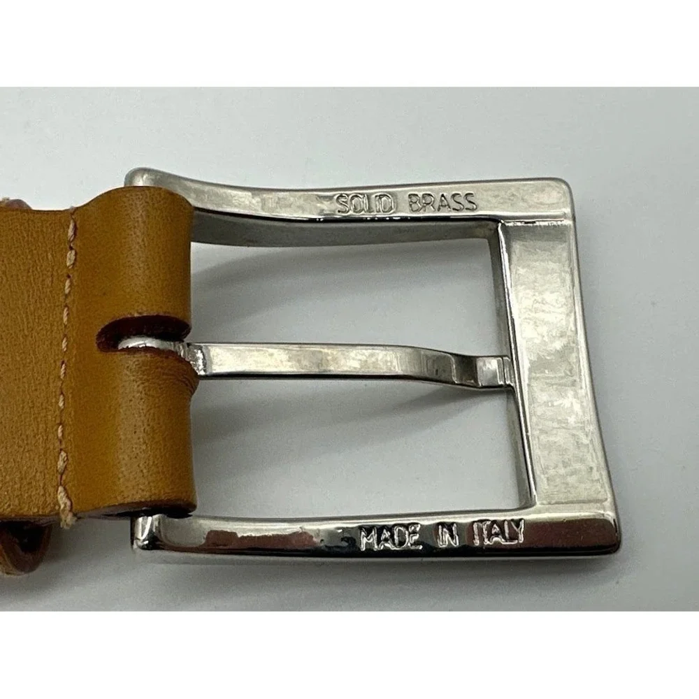 Canali Mens Tan Brown Genuine Leather Belt Made in Italy Size 85/100 Solid Brass